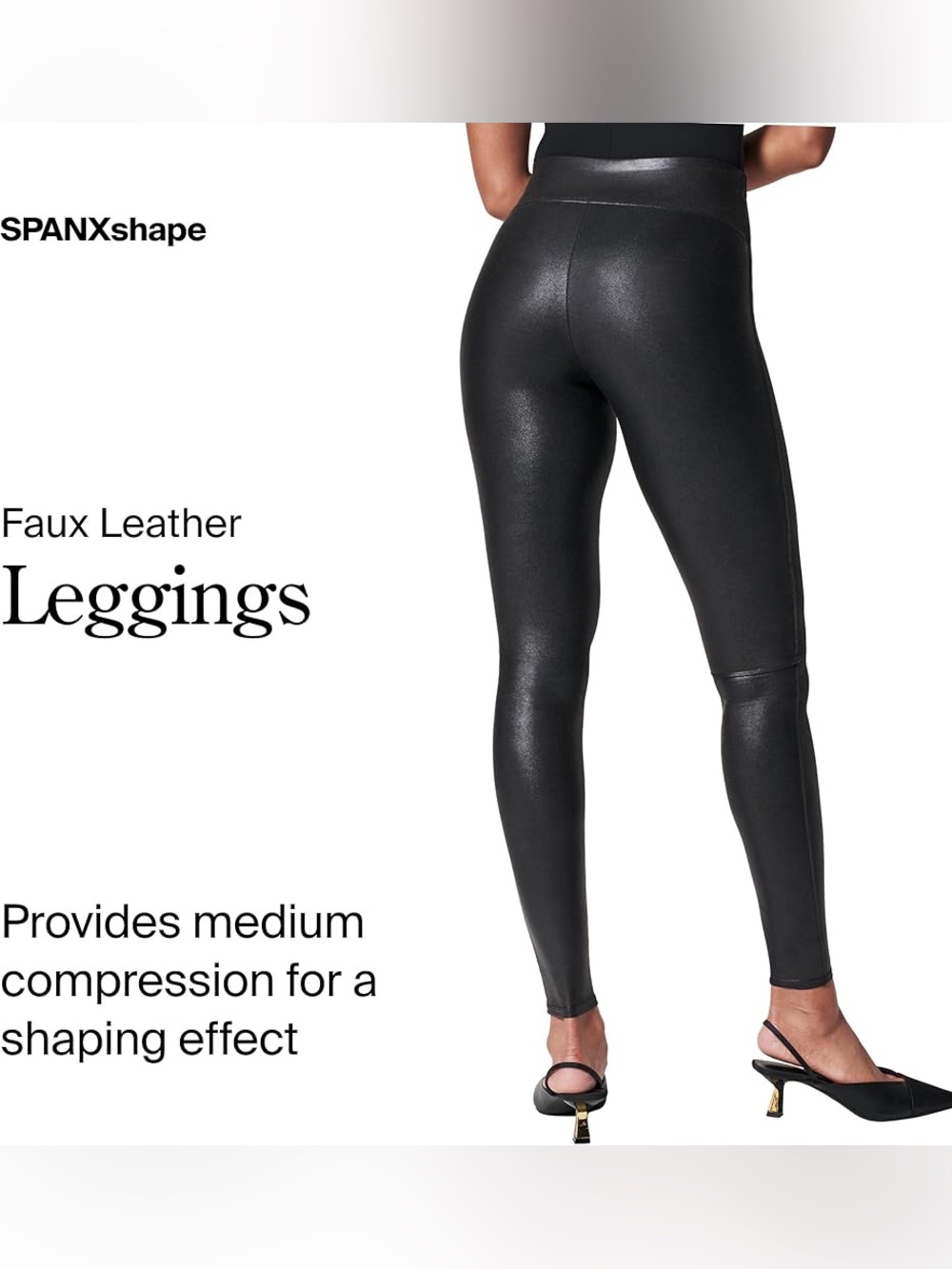 Spanx Faux Leather Leggings Tummy Control Contoured Waistband High Waist - Picture 2 of 8